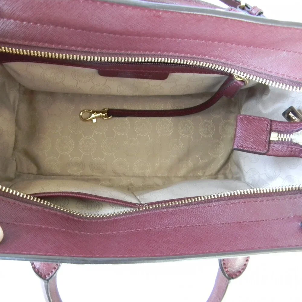 Michael Kors Selma Studded Saffiano Leather Crossbody SATCHEL BURGUNDY/WINE FALL - Picture 8 of 9